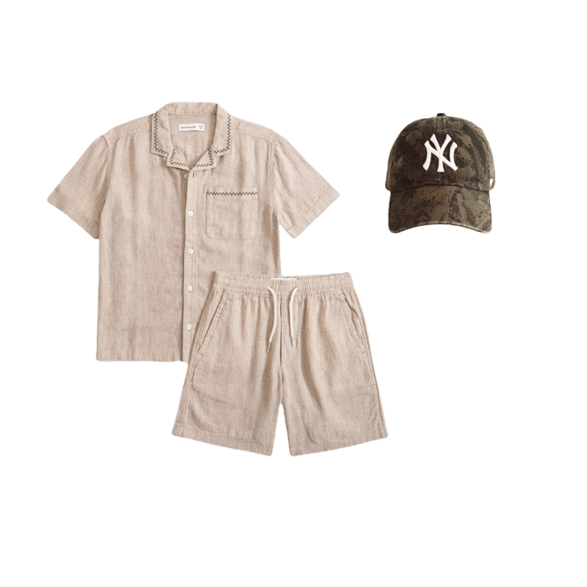 a&f linen-blend short-sleeve shirt & shorts set