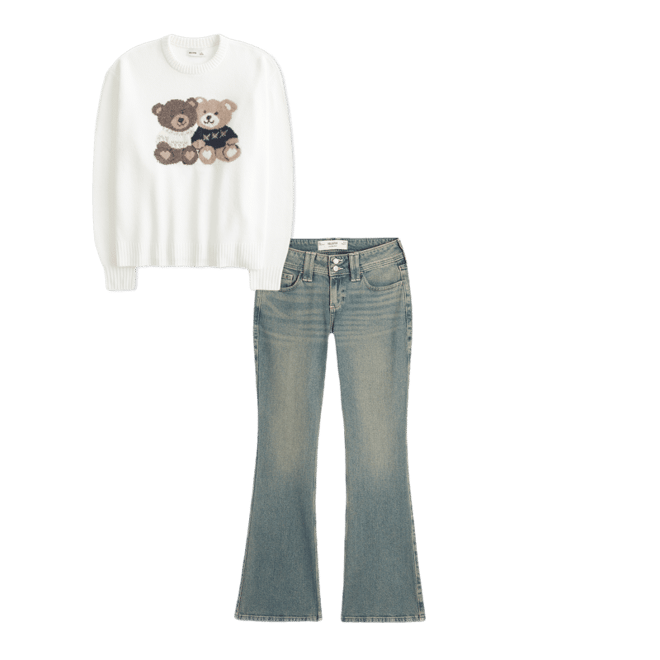 Oversized Teddy Bear Graphic Crew Sweater