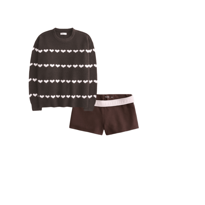 Oversized Heart Pattern Crew Sweater