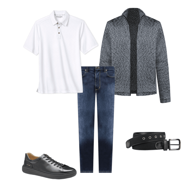 Men's Space Dye Full Zip in Gray/Blue | Johnston & Murphy