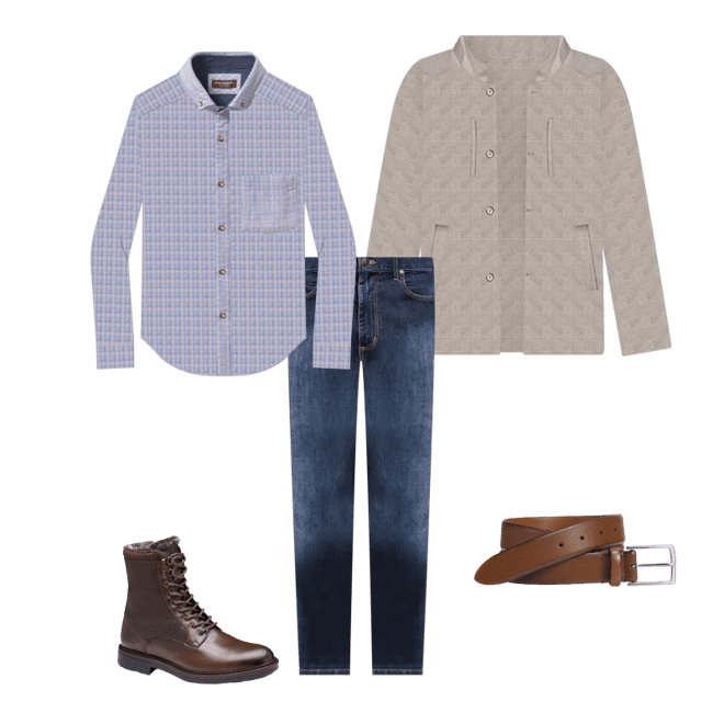Men's Double-Layer Long-Sleeve Shirt in Blue Glen Plaid