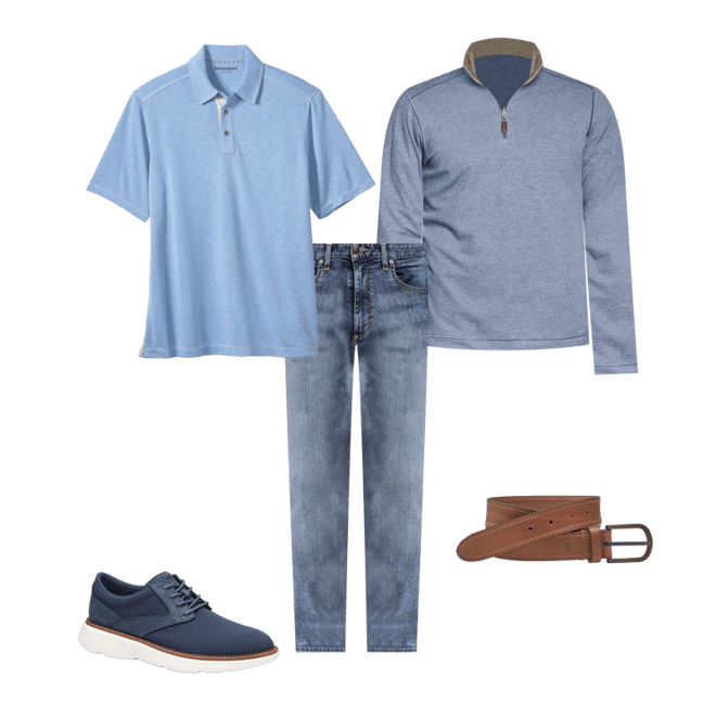 Men's Vintage Slub Polo in Light Blue | Johnston & Murphy
