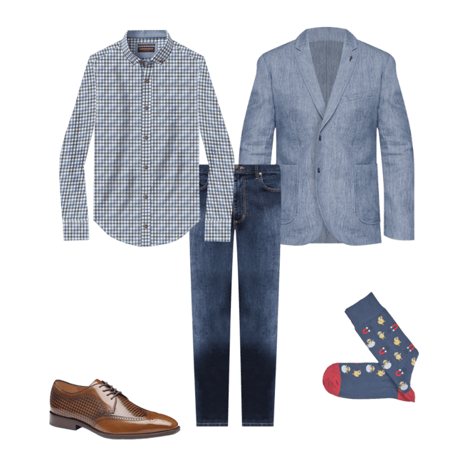 Men's Sullivan Wingtip in Mahogany Brush-Off Houndstooth Calfskin