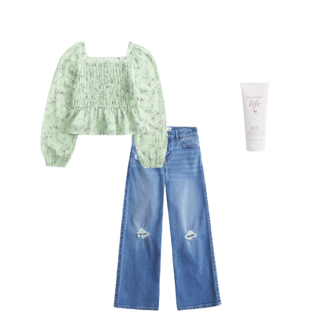 long-sleeve smocked puff sleeve top