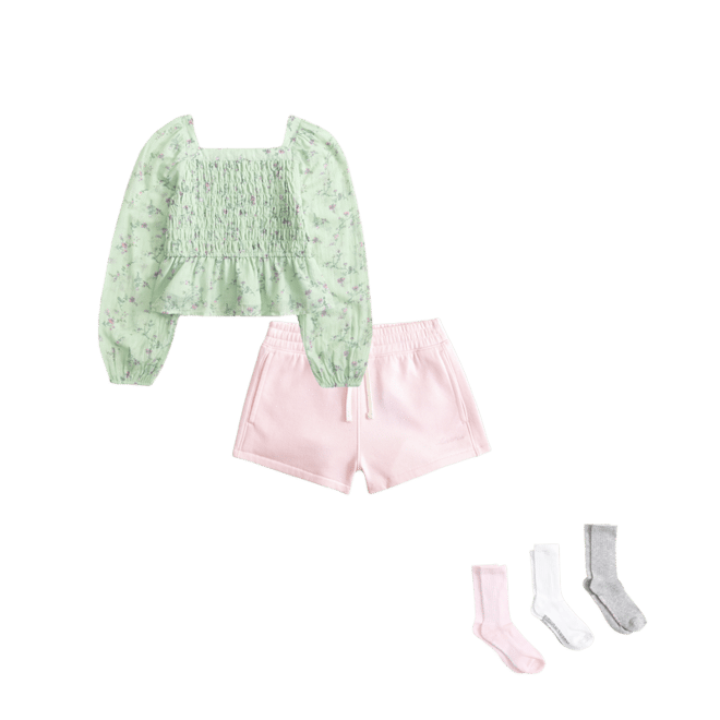 long-sleeve smocked puff sleeve top