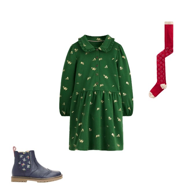 boden green christmas dress Minna Collared Woven Dress-Green Ditsy Floral main image 0