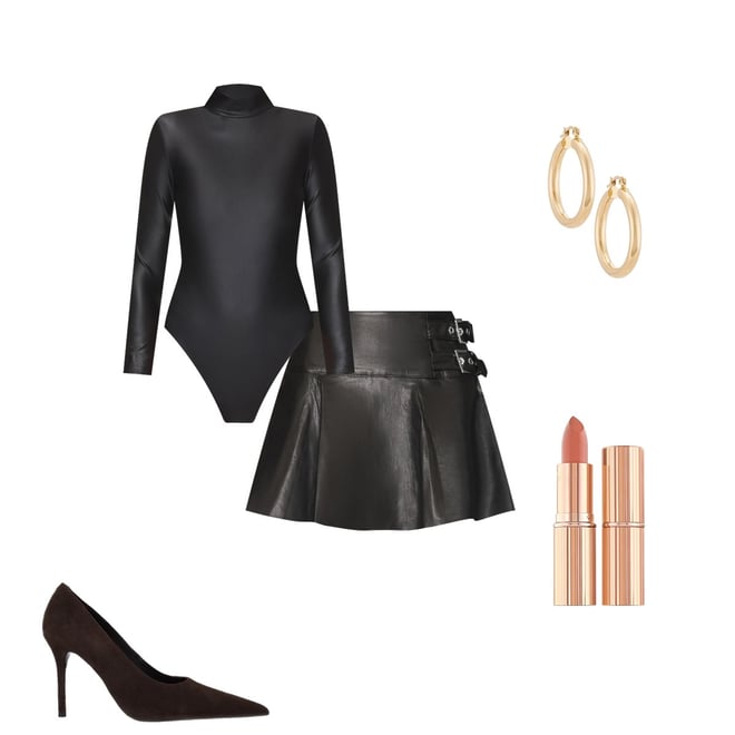 WeWoreWhat Faux Leather Buckle Mini Skort in Black | REVOLVE