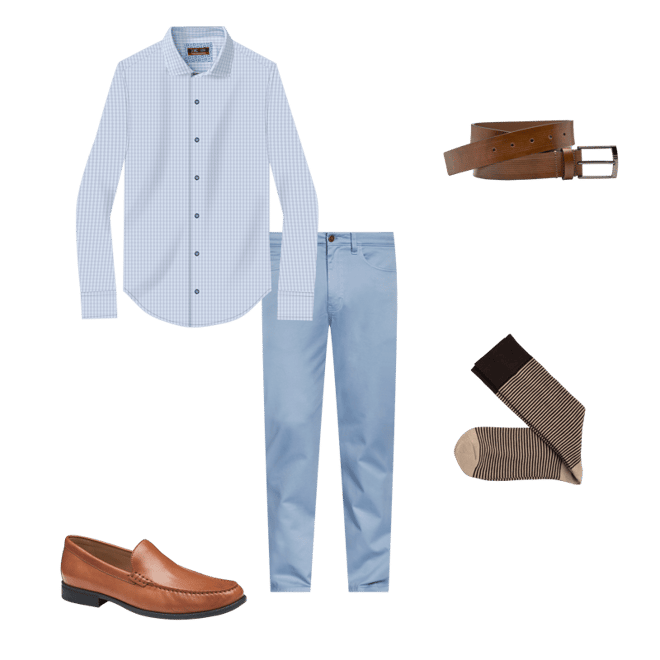 Men's XC4® Motion Long-Sleeve Dress Knit Shirt in White/Navy Grid