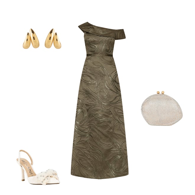 Xscape Jacquard Metallic One Shoulder A-Line Gown | Dillard's