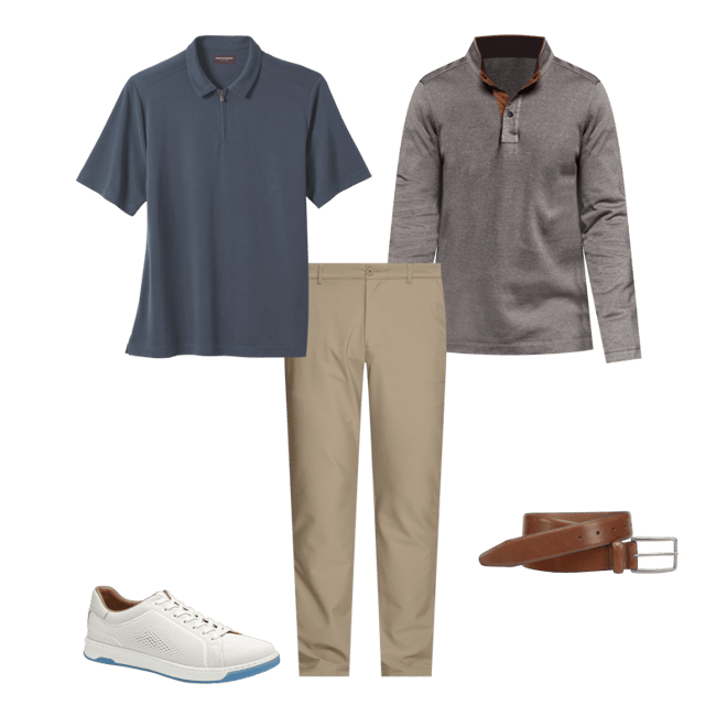 Men's Vintage Birdseye Zip Polo in Navy | Johnston & Murphy