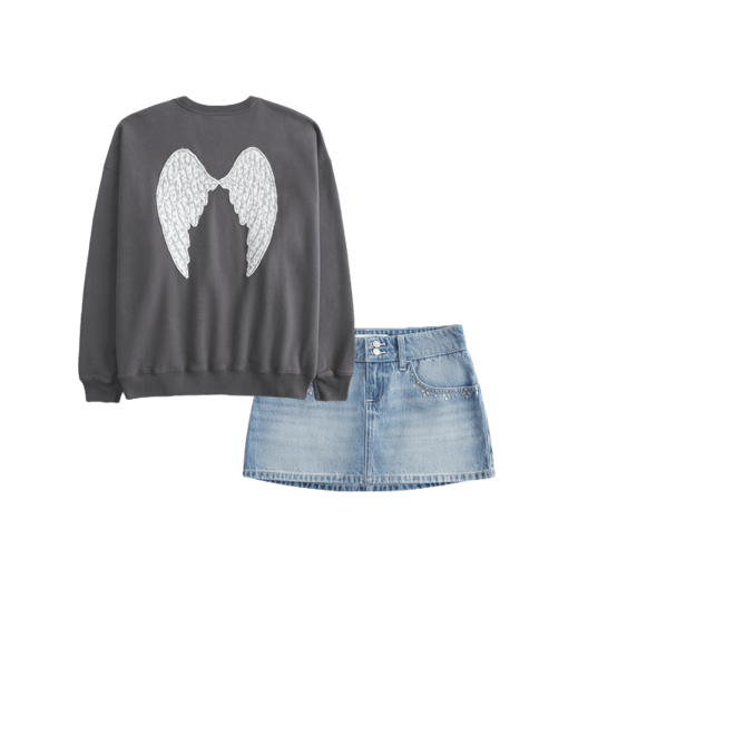 Oversized Angel Wings Graphic Crew Sweatshirt