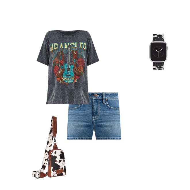 Women's Acid Wash Graphic Oversized Tee in Black Guitar