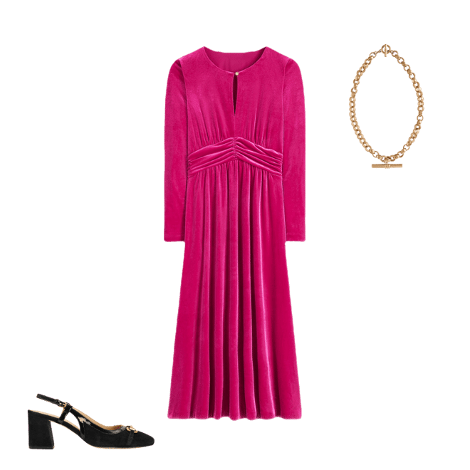 Boden Women's Tilda Velvet Midi Dress in Pink | Size 8