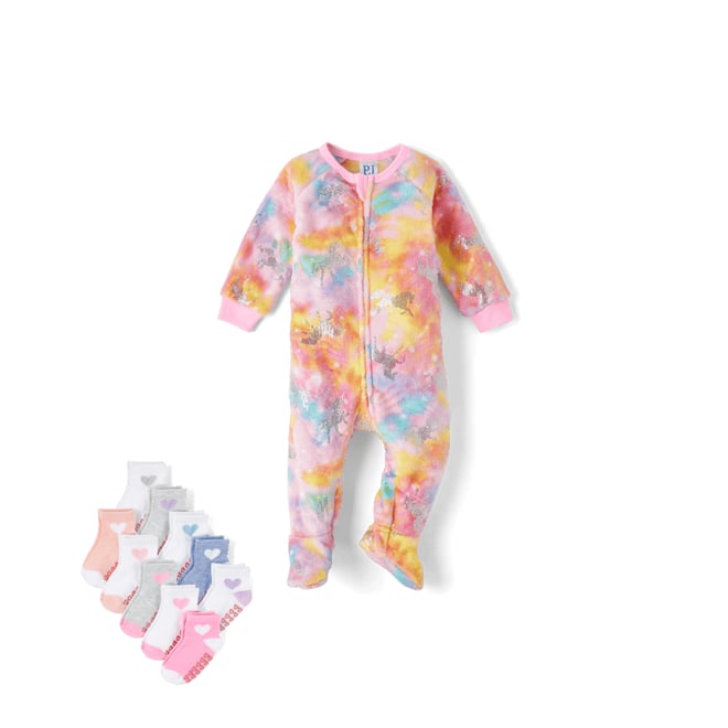 Baby And Toddler Girls Long Raglan Sleeve Foil Unicorn Fleece