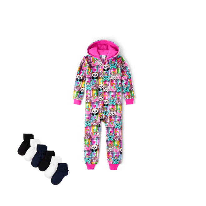 Girls Long Sleeve Animal Milkshake Print Fleece One Piece Pajamas