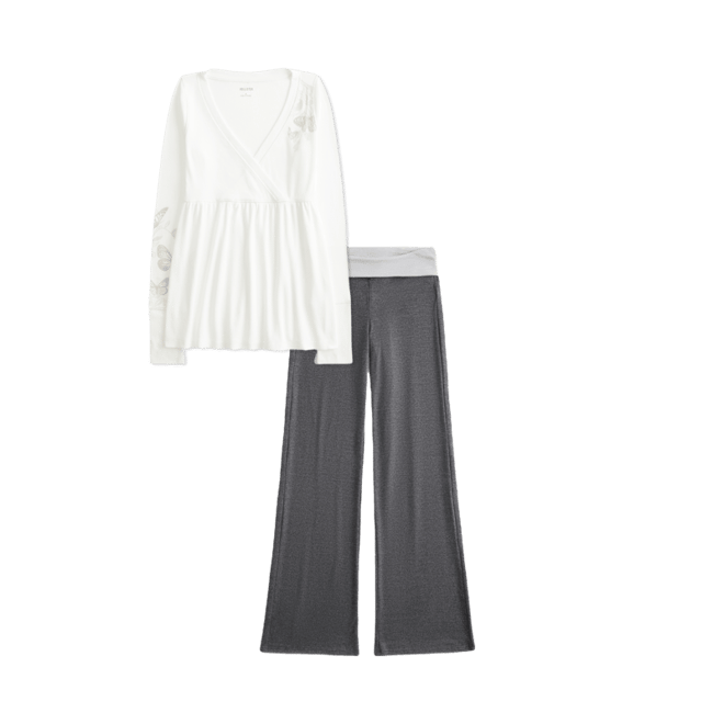 Foldover Waist Knit Flare Pants
