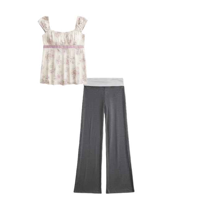 Foldover Waist Knit Flare Pants