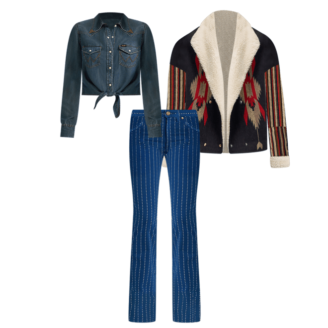 Wrangler x Lainey Wilson Tie Front Denim Shirt in Boho Wash