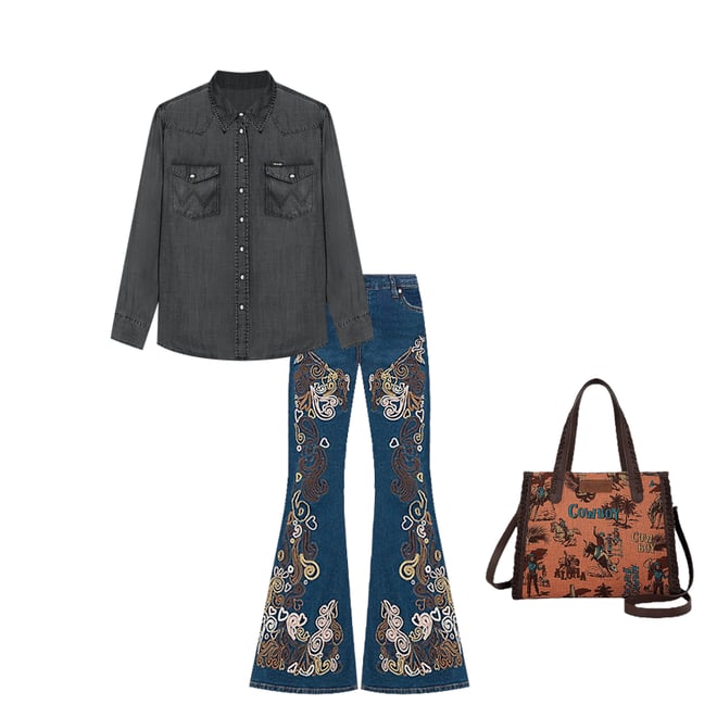 Wrangler x Lainey Wilson Embroidered Bell Bottoms in Boho Wash