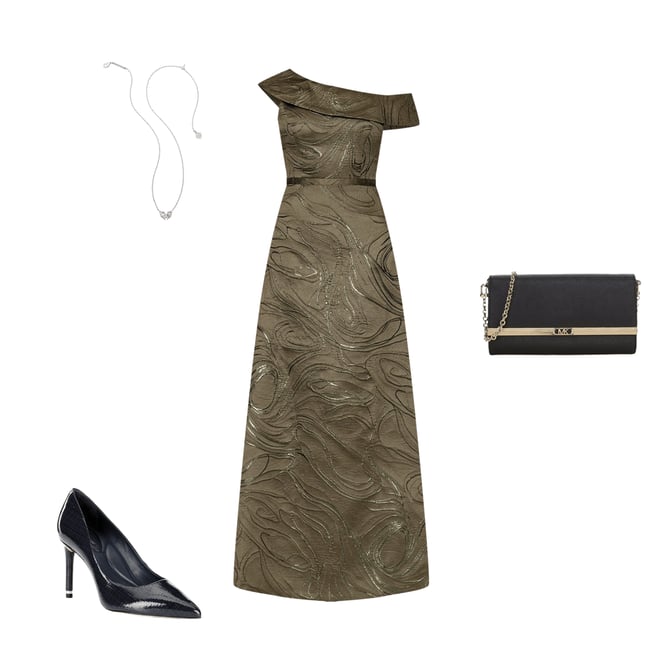 Xscape Jacquard Metallic One Shoulder A-Line Gown | Dillard's