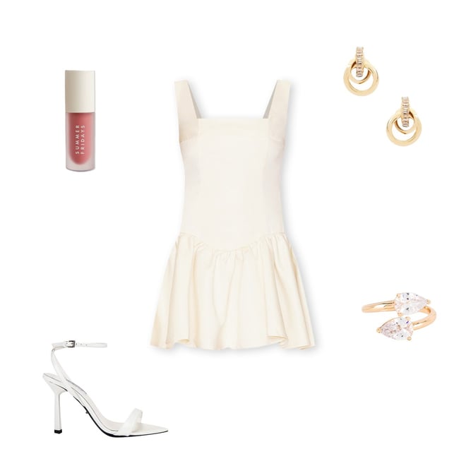 WeWoreWhat Corset Peplum Satin Mini Dress in Ecru | REVOLVE