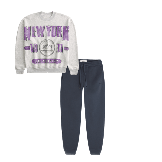 Boxy New York University Violets Graphic Crew Sweatshirt