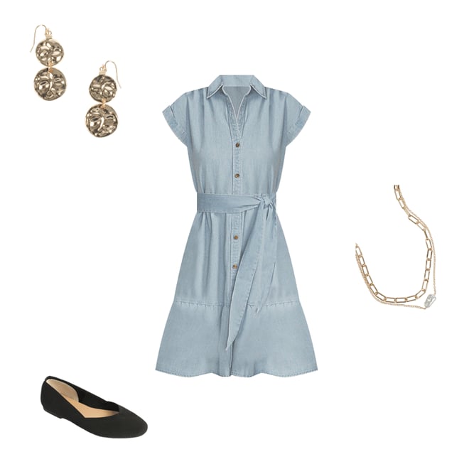 Denim Tie Waist Short Sleeve Shirt Dress