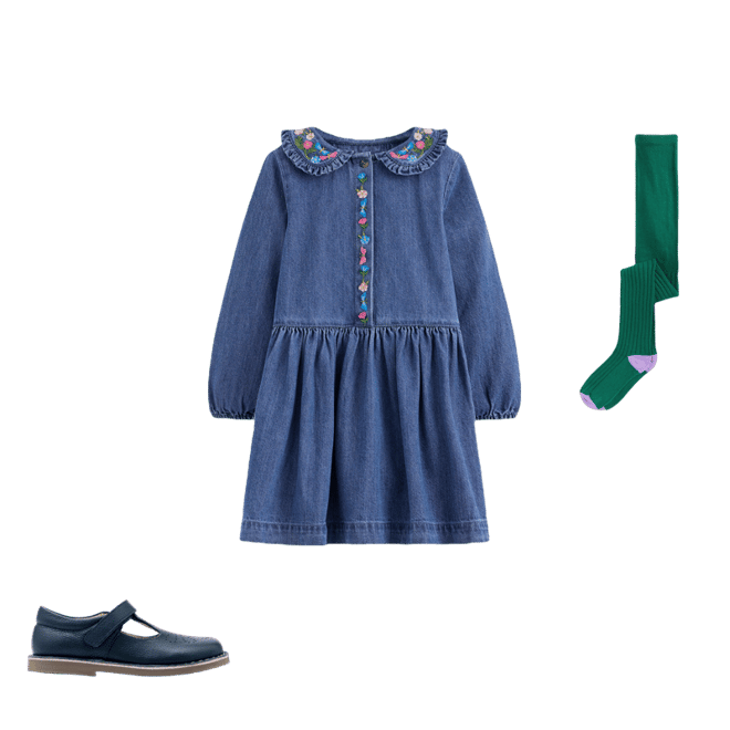 Denim Embroidered Collar Dress-Mid Vintage Denim | Boden Global