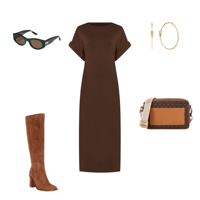 knit mini shift dress Women's Feels Like Now Mocha Brown Ribbed Knit Sweater Mini Dress | Size: L main image 1