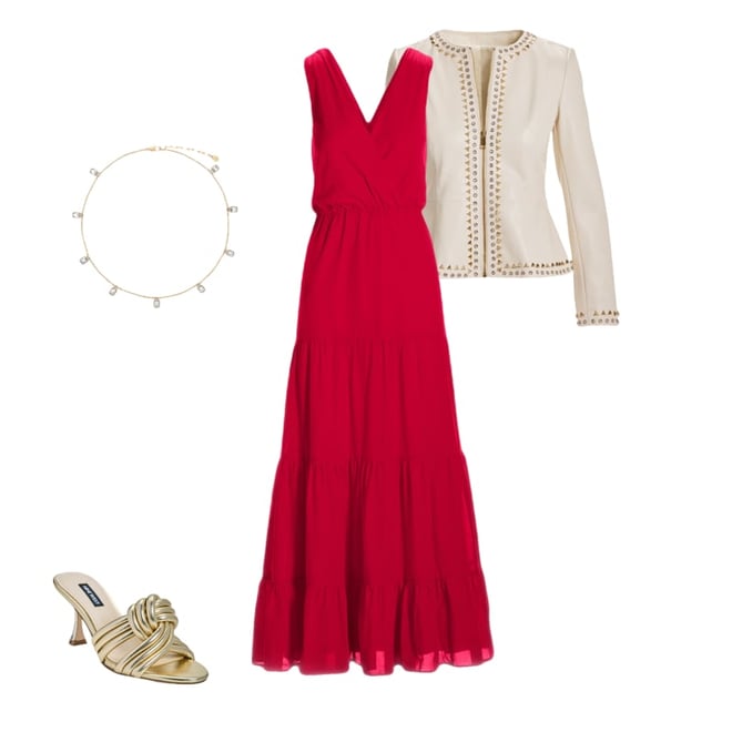 Surplice Tiered Cotton Maxi Dress True Red