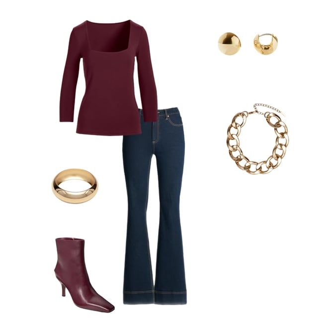 So Effortless Square Neck Three Quarter Sleeve Top Black Cherry