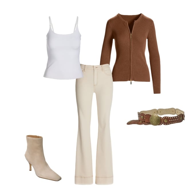 Ribbed Collarless Full Zip Cardigan Toffee