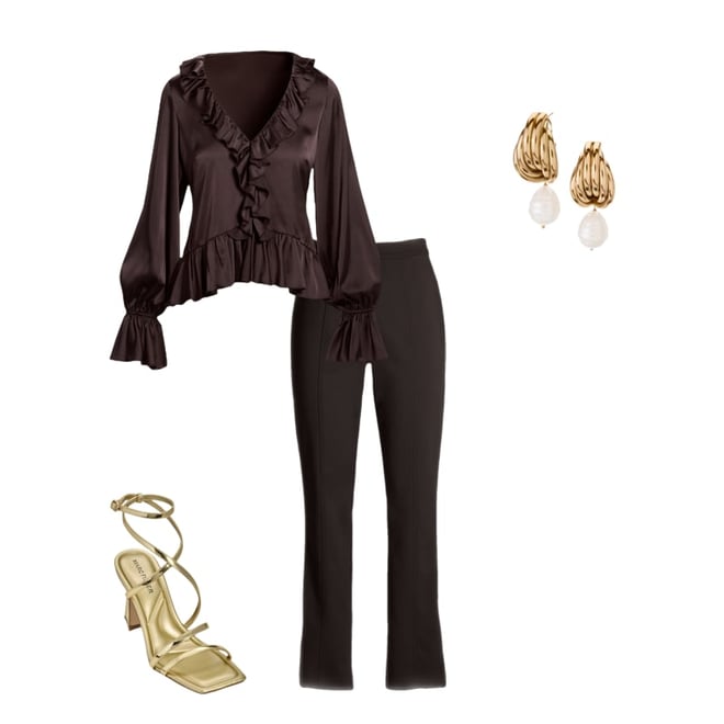 Paige Ruffle Charmeuse Blouse Chocolate Torte