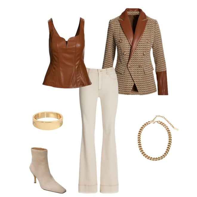 Faux Leather Peplum Top Cognac