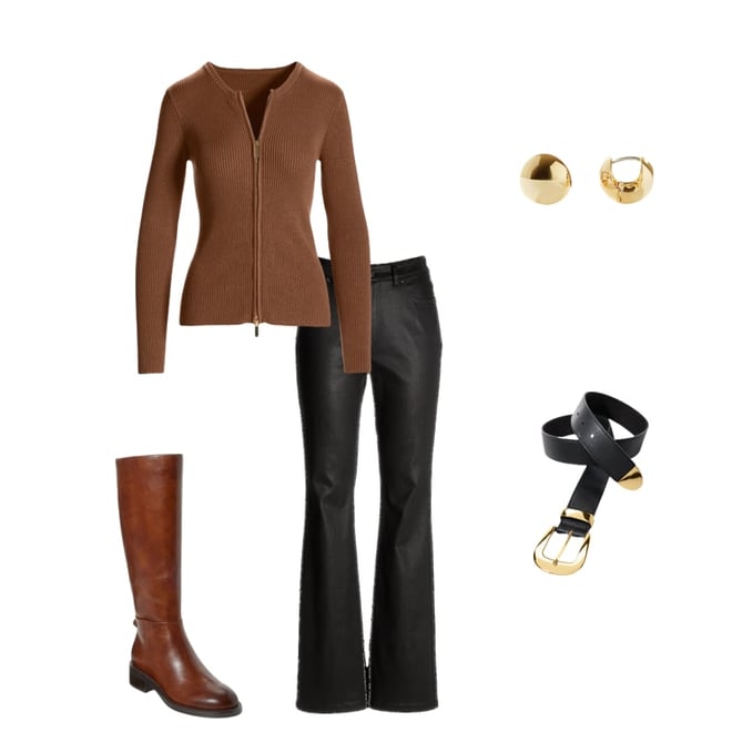 Ribbed Collarless Full Zip Cardigan Toffee
