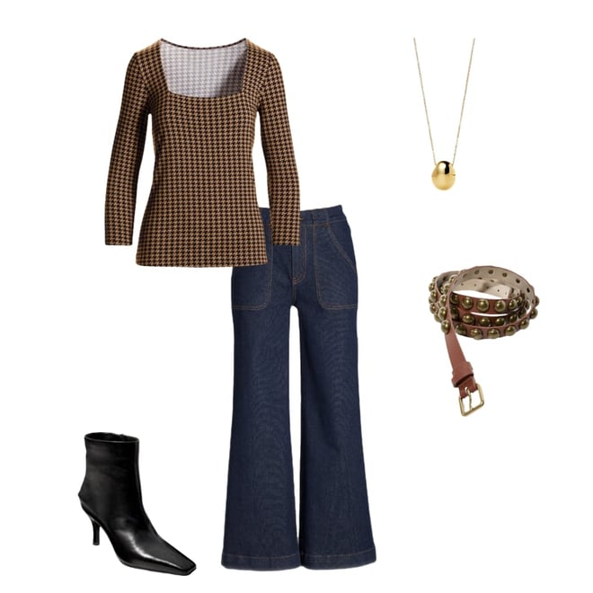 So Effortless Print Square Neck Three Quarter Sleeve Top Chic Houndstooth