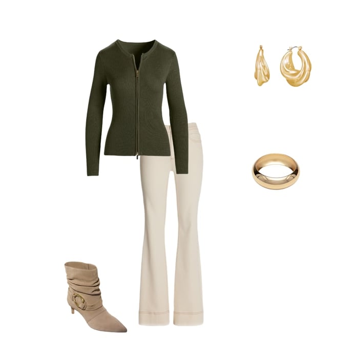 Ribbed Collarless Full Zip Cardigan Olive Night