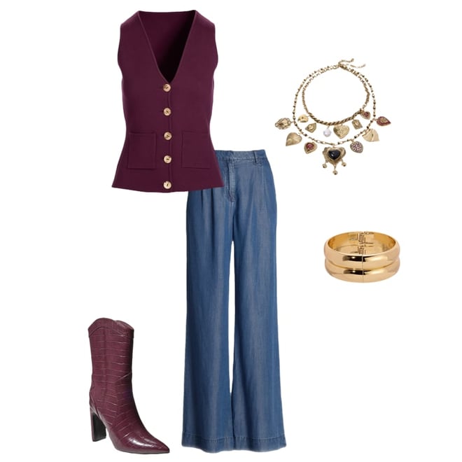 Button Up Sweater Vest Black Cherry