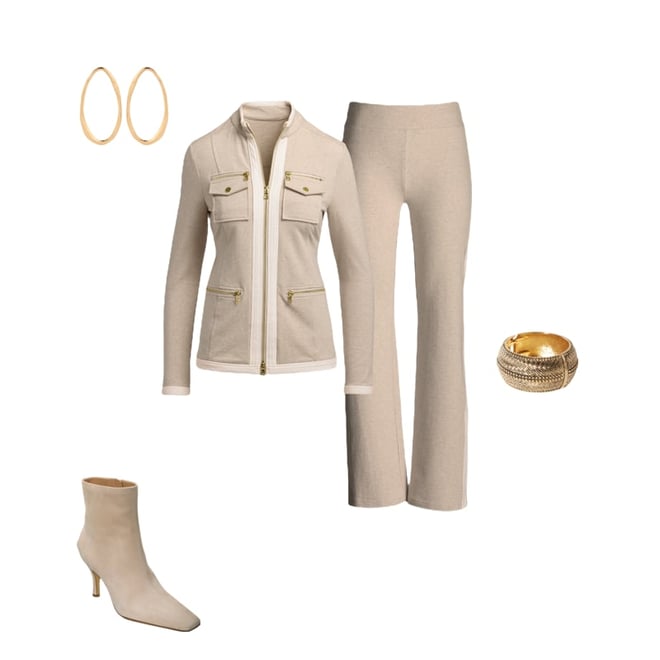 Chic Zippered Sport Coordinate Set Heathered Oatmeal