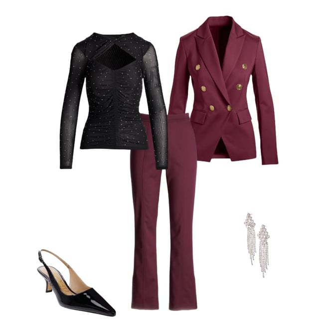 Newport Modern Slim Straight Side Slit Trouser Pant Black Cherry
