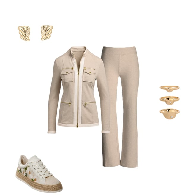 Chic Zippered Sport Coordinate Set Heathered Oatmeal