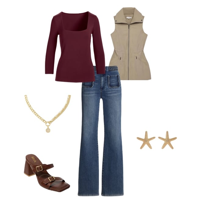 So Effortless Square Neck Three Quarter Sleeve Top Black Cherry