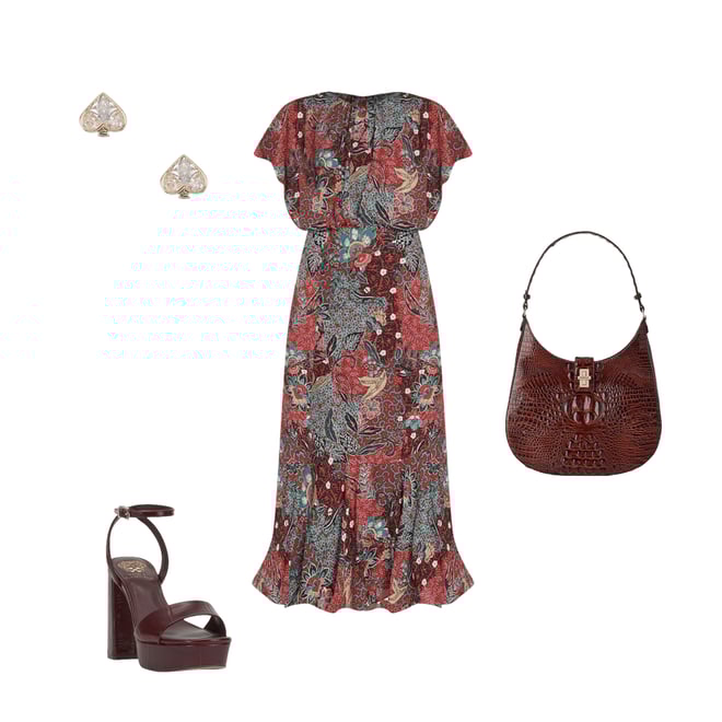 Vince Camuto Paisley Print Boat Neck Cap Sleeve Midi A-Line