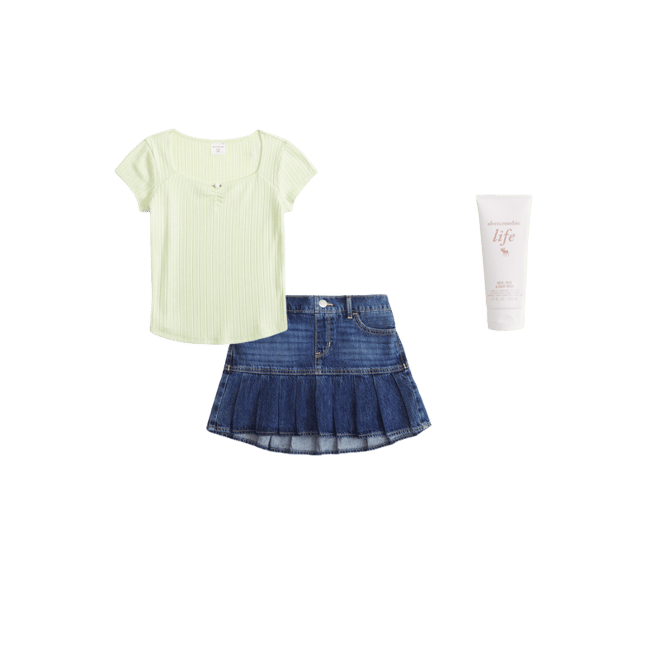 denim drop-waist pleated skort