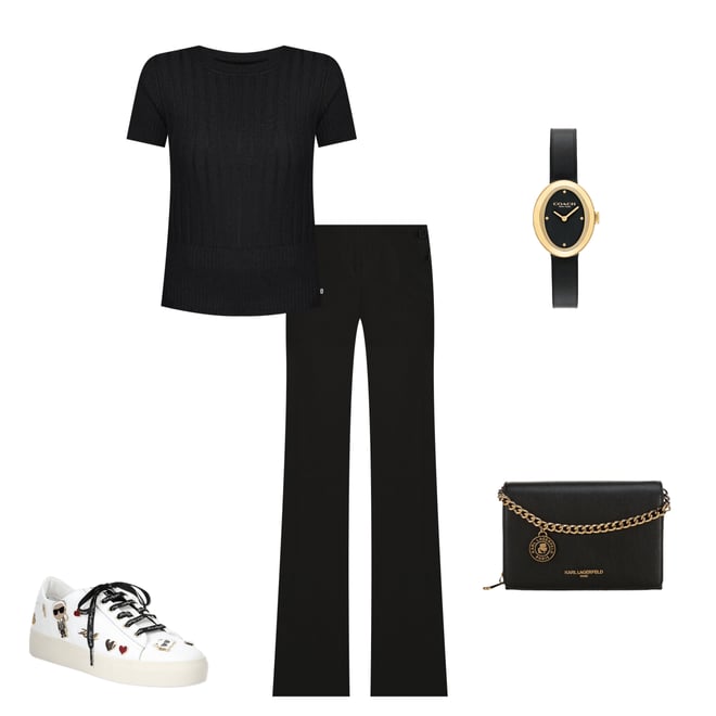 KARL LAGERFELD PARIS Knit Crew Neck Short Sleeve Ribbed