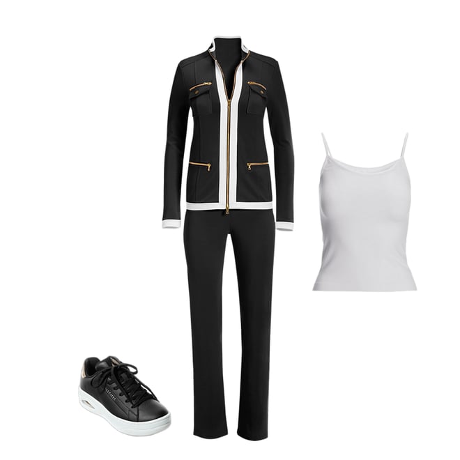 Chic Zippered Sport Coordinate Set Black White Boston Proper