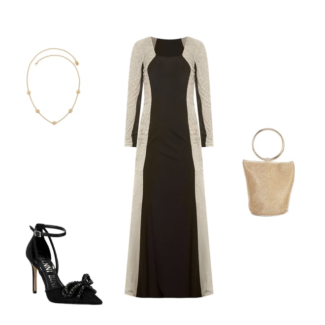 Xscape Caviar Beaded Mesh Panel Long Sleeve Contrast Matte Jersey Square  Neck Sheath Gown | Dillard's