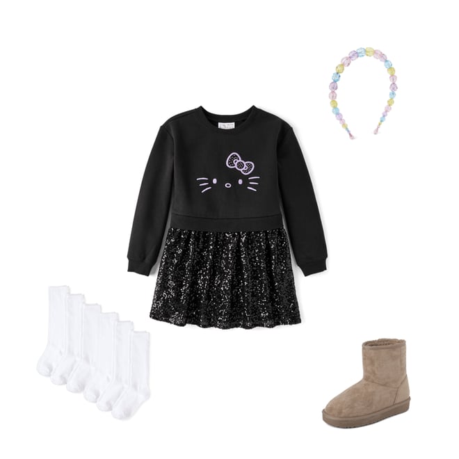 Girls Long Sleeve Hello Kitty Sequin Sweatshirt Dress - BLACK | The  Children's Place