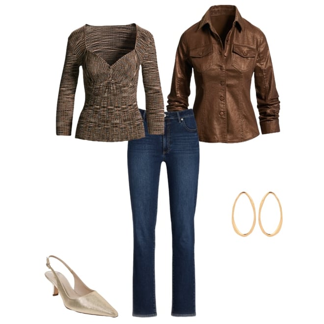 Coated Denim Ruched Sleeve Jacket Bronze