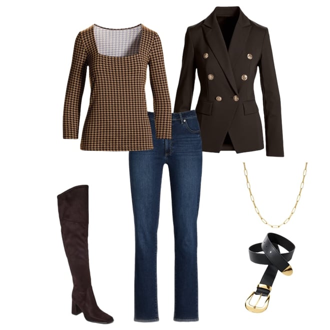 So Effortless Print Square Neck Three Quarter Sleeve Top Chic Houndstooth